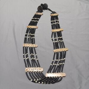 Vintage Tribal Hand Carved Beaded Multi-Stranded Necklace